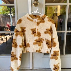 Bear print cropped teddy sweatshirt